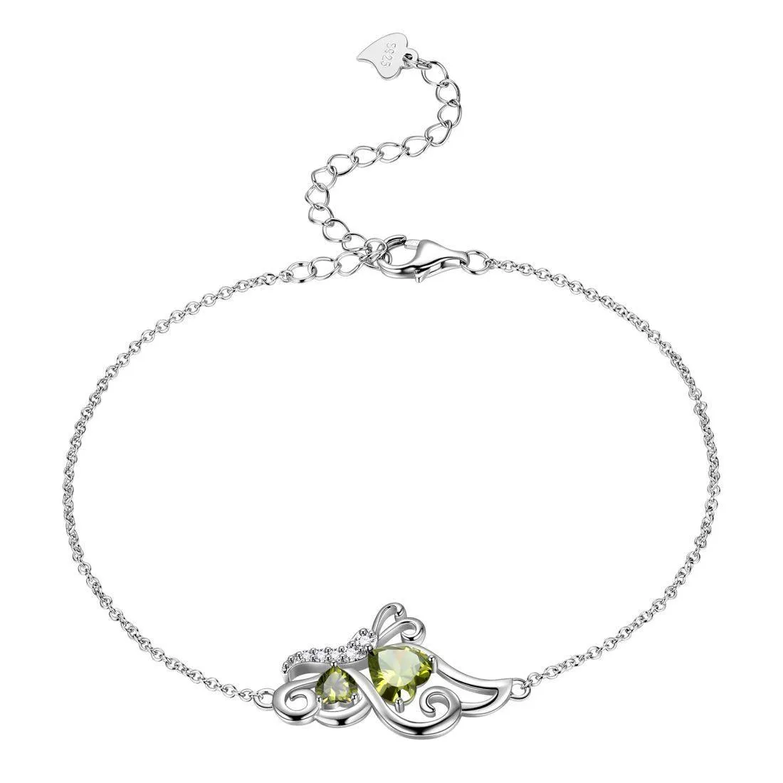 Butterfly Birthstone August Peridot Bracelet Women Girls Jewelry Birthday Gift 925 Sterling Silver