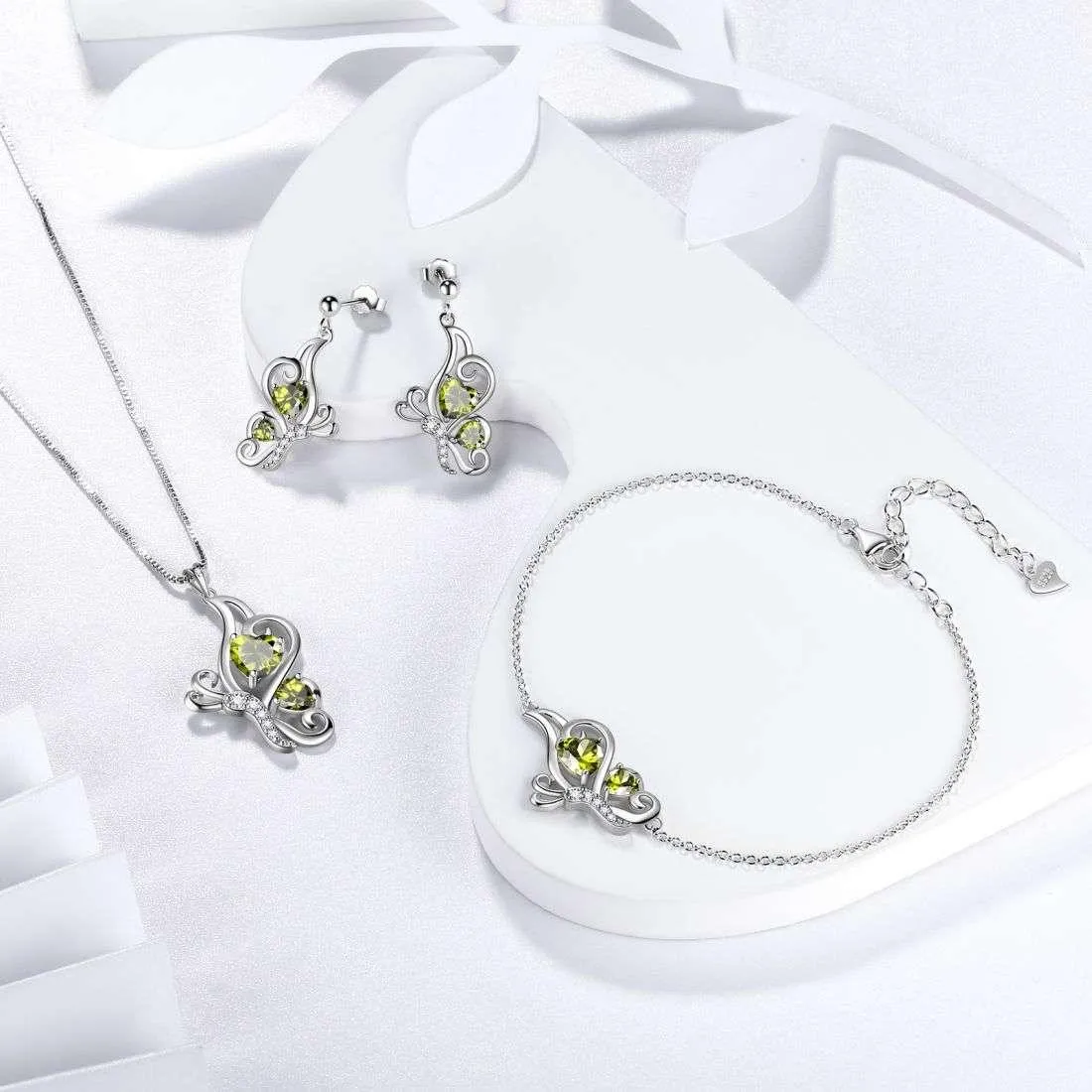 Butterfly Birthstone August Peridot Bracelet Women Girls Jewelry Birthday Gift 925 Sterling Silver