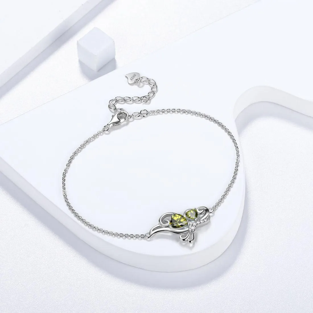 Butterfly Birthstone August Peridot Bracelet Women Girls Jewelry Birthday Gift 925 Sterling Silver