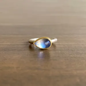 Cabochon Rainbow Moonstone Teardrop Ring