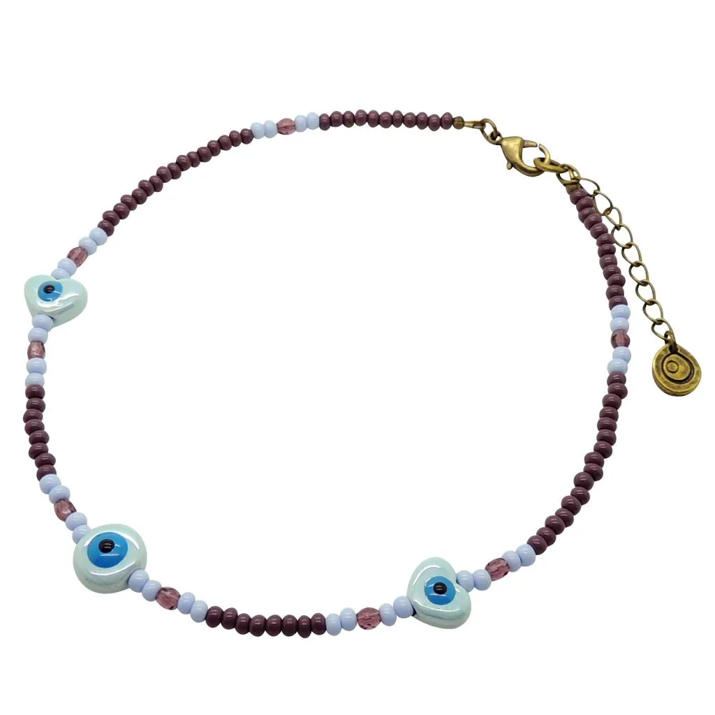 Ceramic Evil Eye Heart to Heart Charm Glass Bead Mix Choker