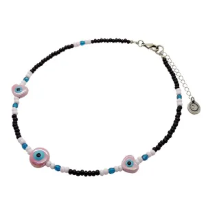 Ceramic Evil Eye Heart to Heart Charm Glass Bead Mix Choker