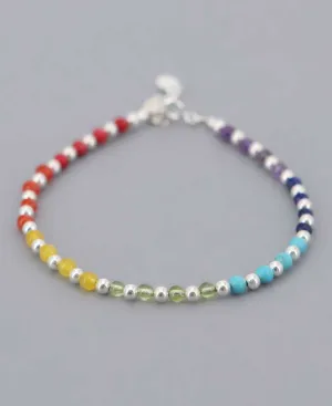 Chakra Stones and Sterling Silver Beaded Bracelet