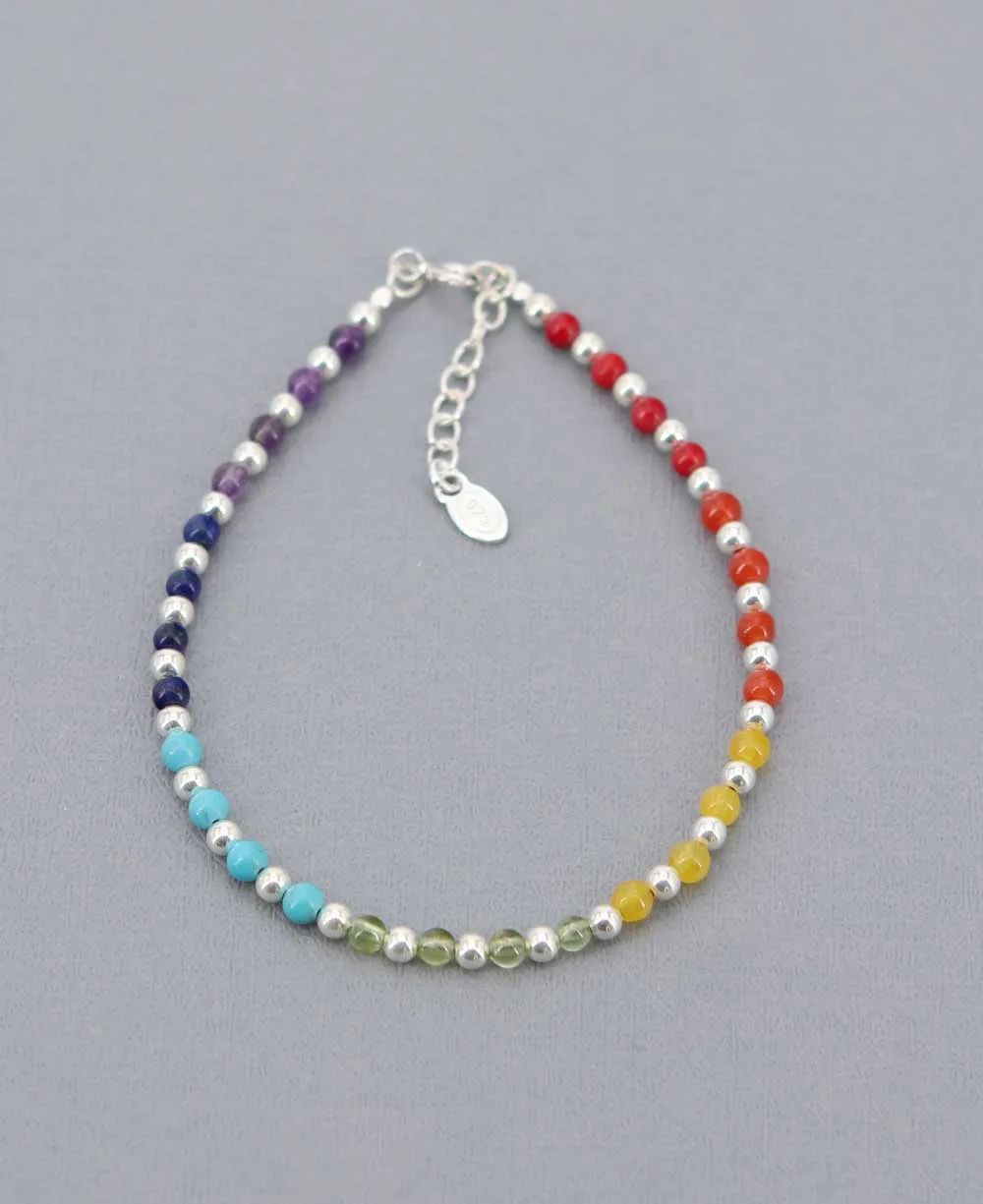 Chakra Stones and Sterling Silver Beaded Bracelet