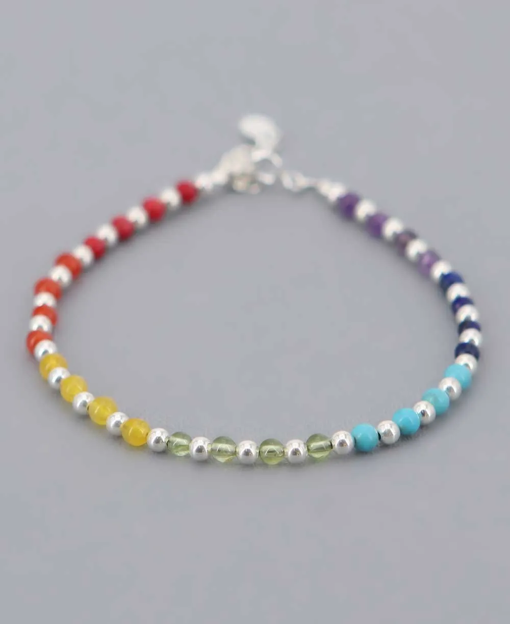 Chakra Stones and Sterling Silver Beaded Bracelet