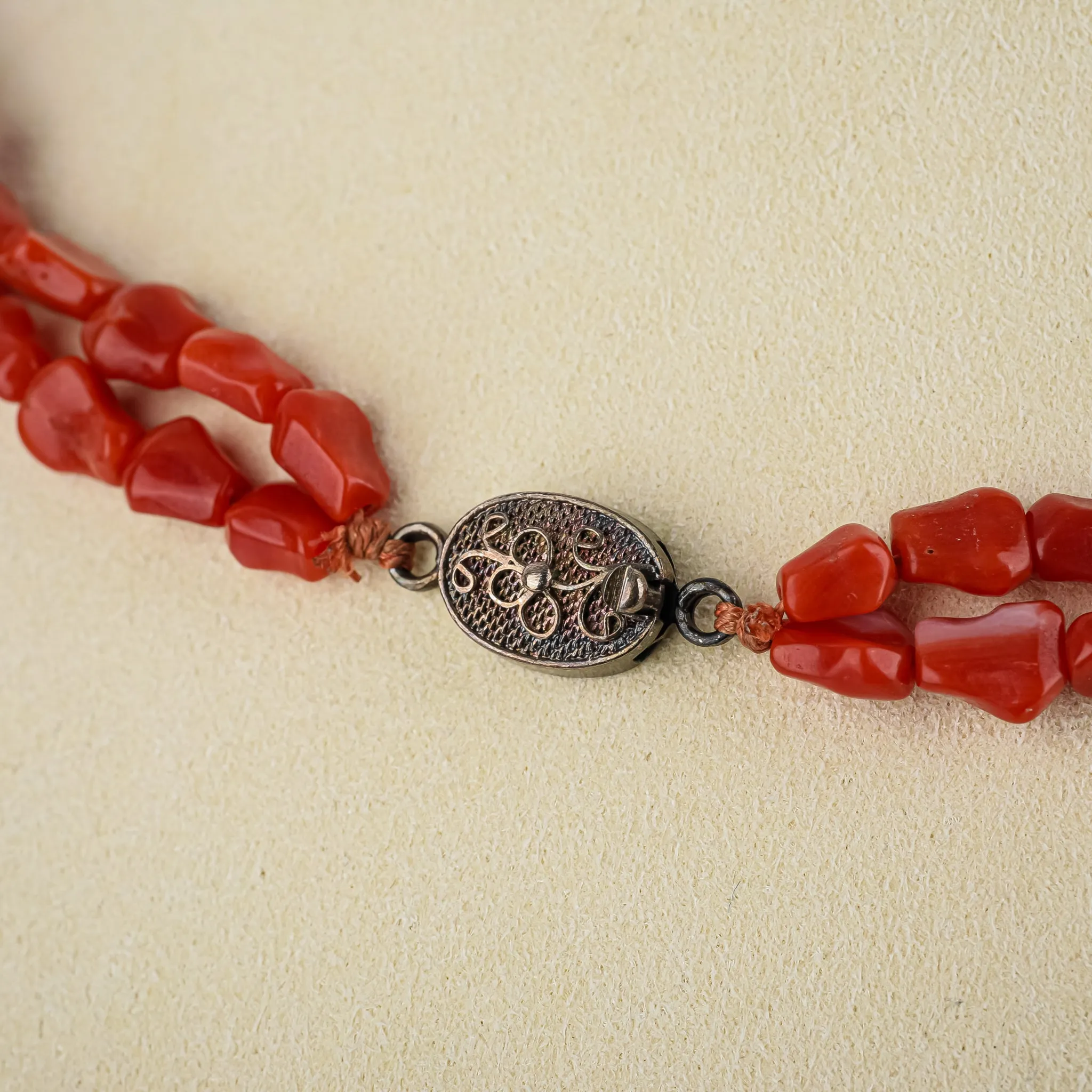 Chinese Export Coral Woven 3 Strand Necklace