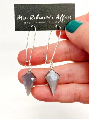 Chocolate Moonstone Point Earrings in Sterling Silver