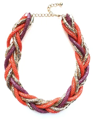 Chunky Twisted Mesh Chain Necklace- Coral & Purple