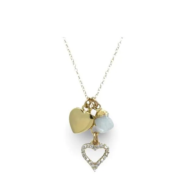 Cluster Necklace: Pave Heart, GF Heart and Rough Cut Moonstone (NGCL4576)