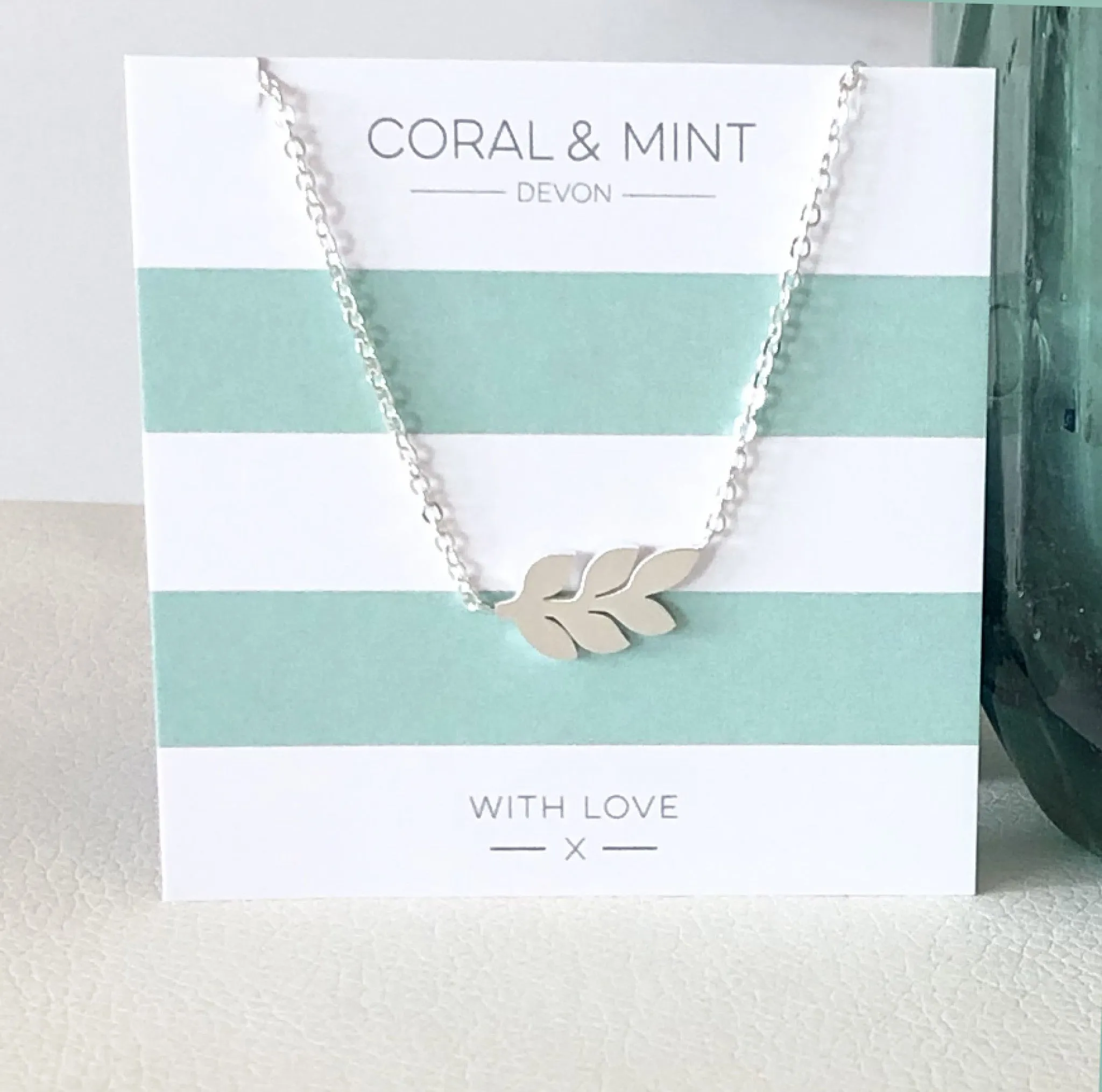 Coral And Mint Leaf Necklace