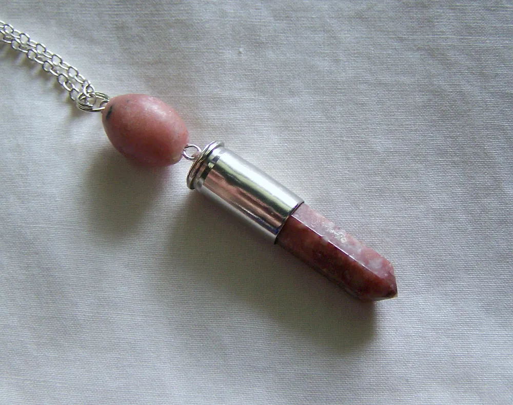 Coral Jasper Pink Lepidolite Gemstone Silver Bullet Jewelry Pendant