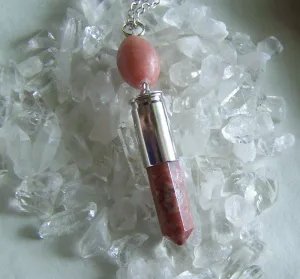 Coral Jasper Pink Lepidolite Gemstone Silver Bullet Jewelry Pendant