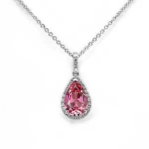 Coral Pink Sapphire Pear Cut Pendant in 18K Gold