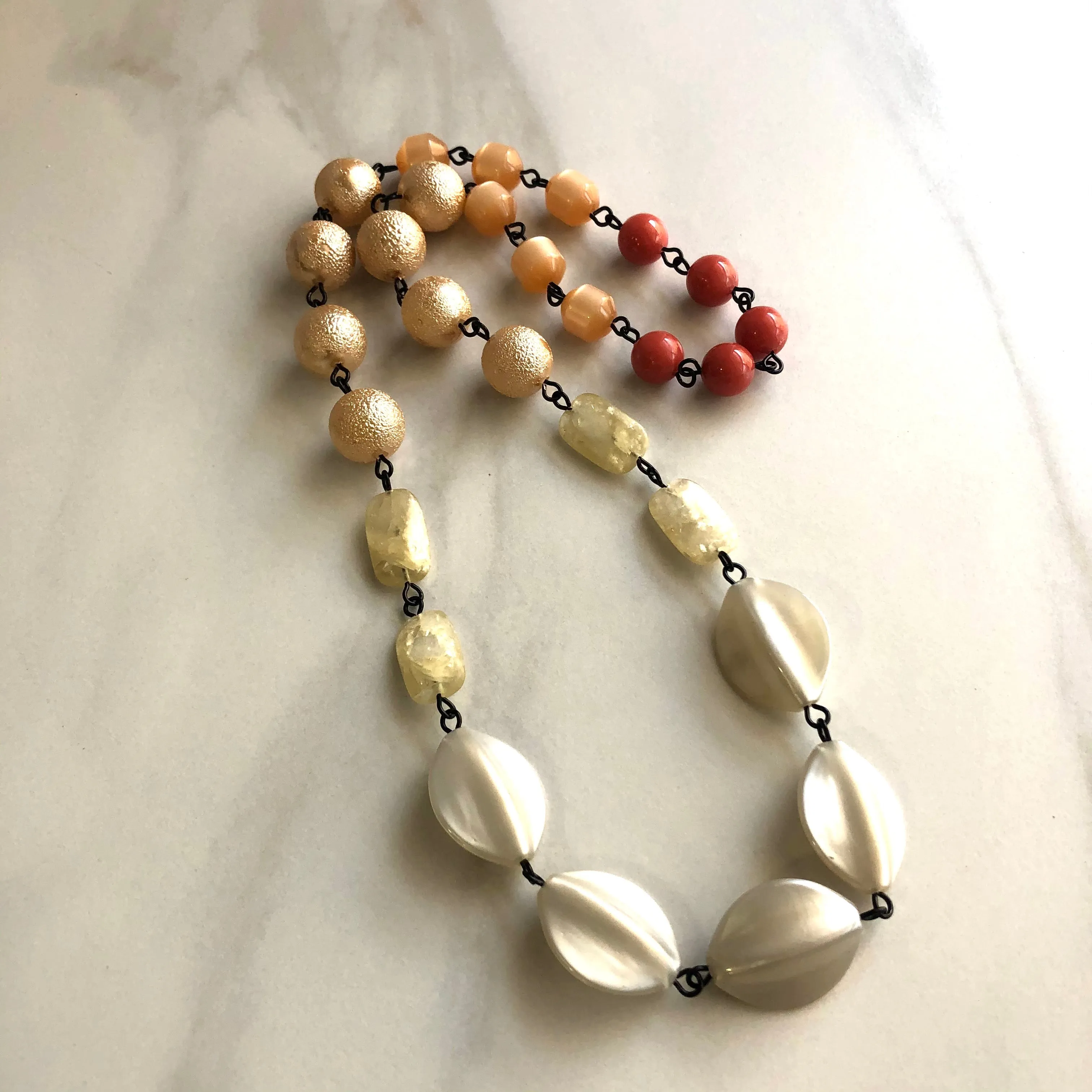 Cream Antique Pearl & Burnt Orange Carmen Necklace