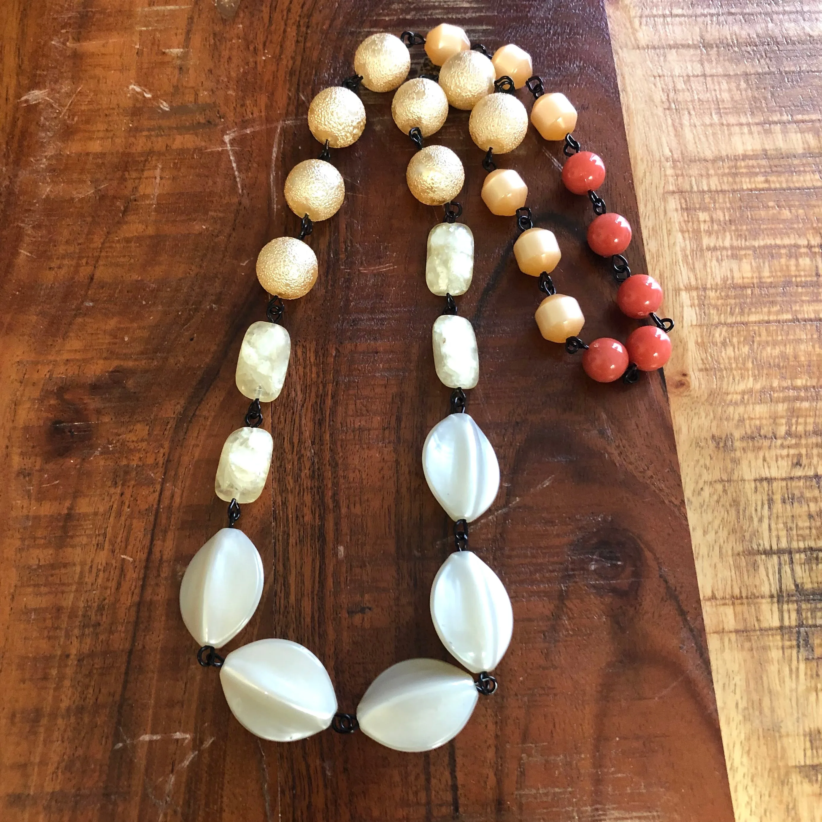 Cream Antique Pearl & Burnt Orange Carmen Necklace