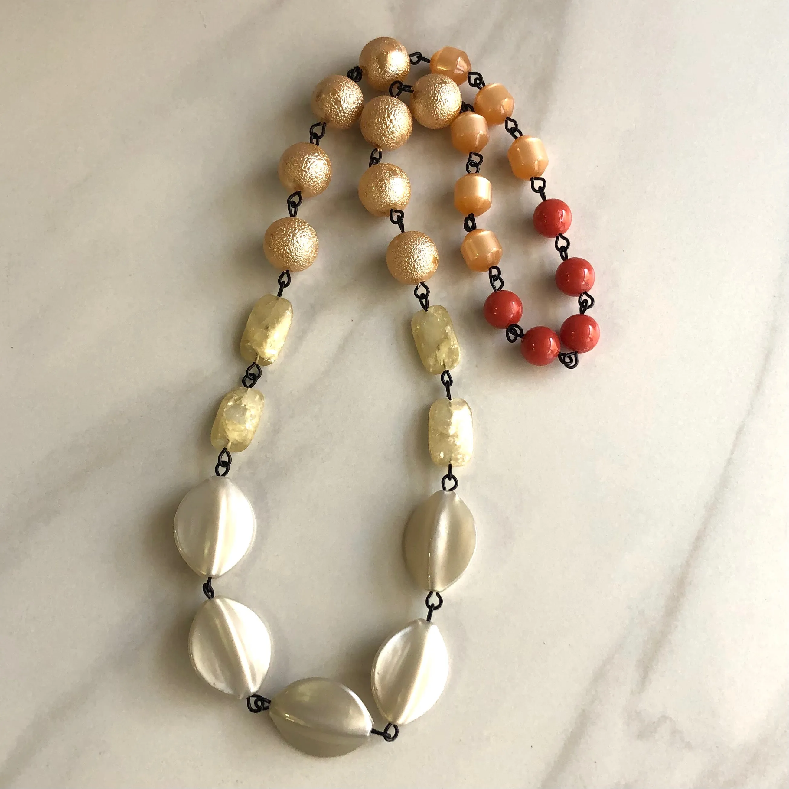 Cream Antique Pearl & Burnt Orange Carmen Necklace