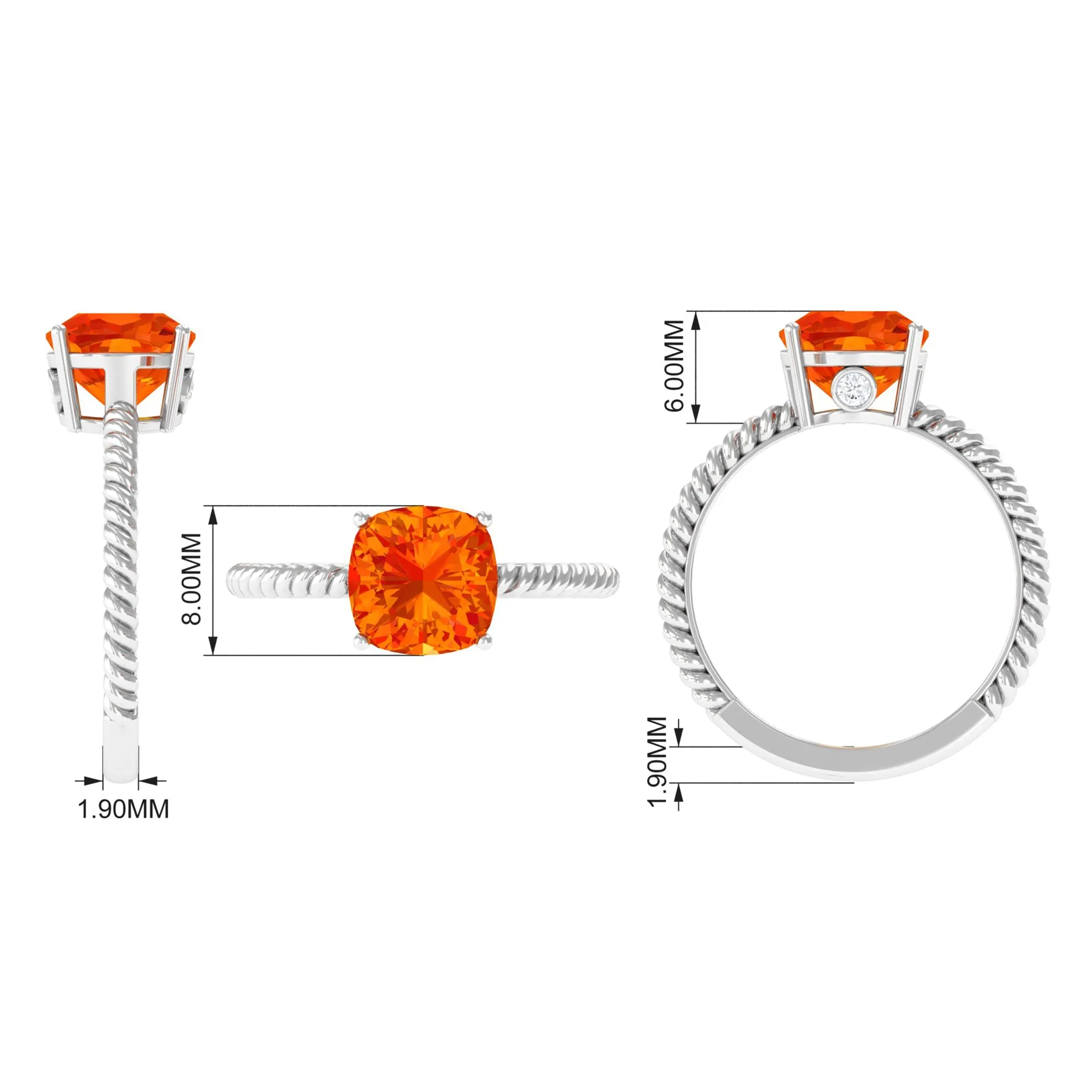 Created Orange Sapphire Solitaire Engagement Ring