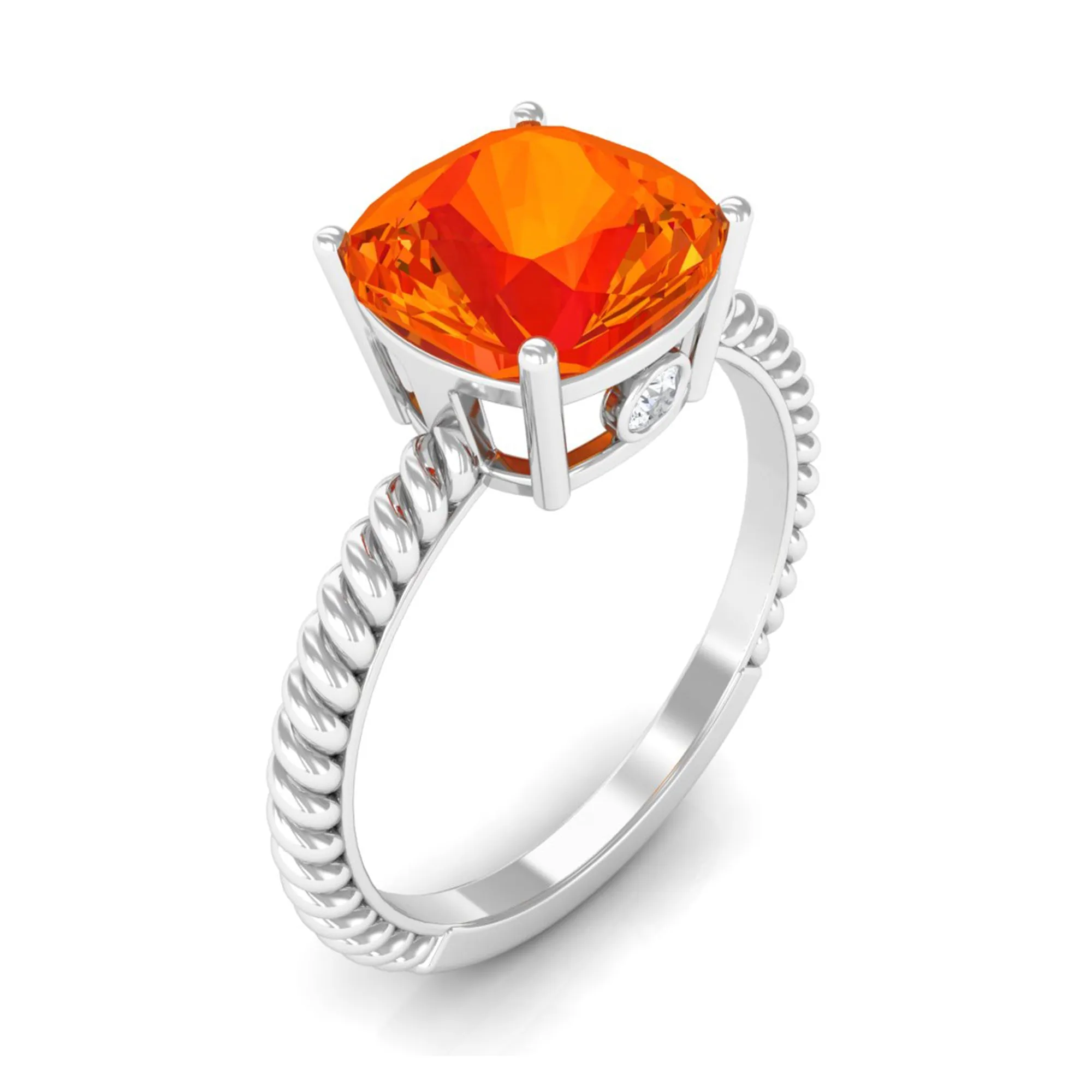 Created Orange Sapphire Solitaire Engagement Ring