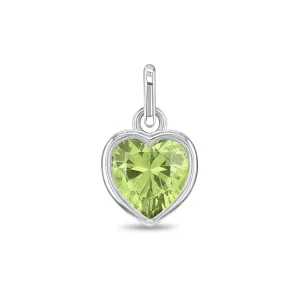 CZ Birthstone Heart Charm August – Peridot Kids / Children's / Girls for Charm Bracelet - Sterling Silver