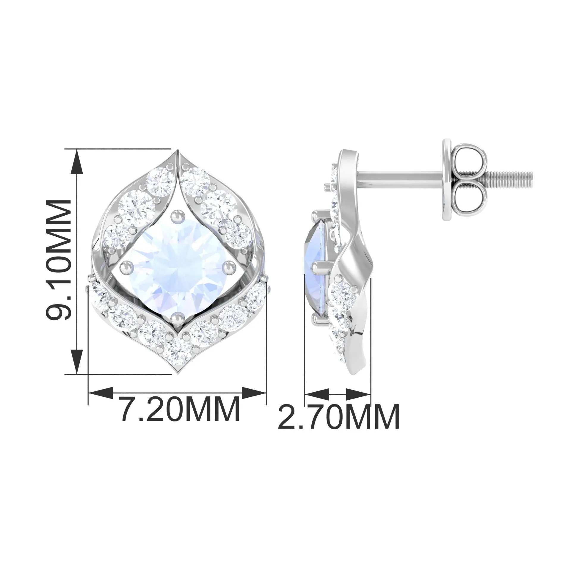 Dainty Moonstone and Diamond Petal Stud Earrings