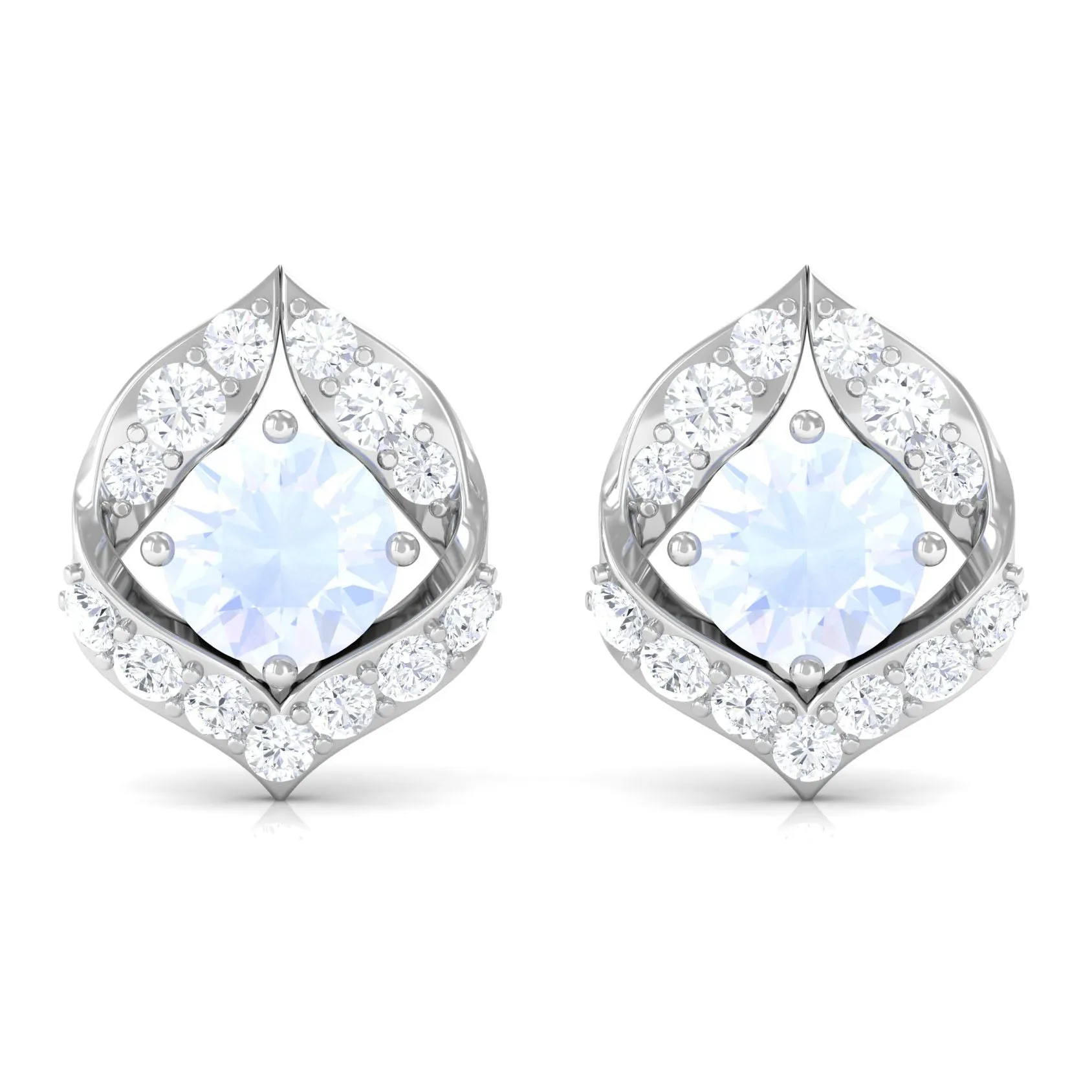 Dainty Moonstone and Diamond Petal Stud Earrings