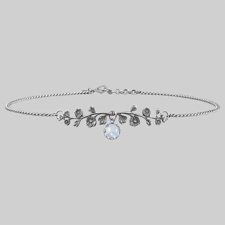 DARK BLOOM. Rainbow Moonstone Choker - Silver