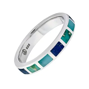 Dash Rectangle Tonal Blue Gemstone Sterling Silver Stackable Ring