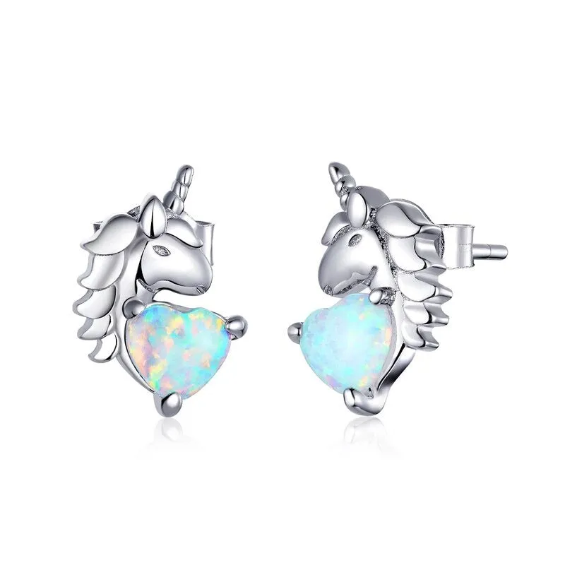 Dazzling Mystical Unicorn Moonstone Stud Earrings