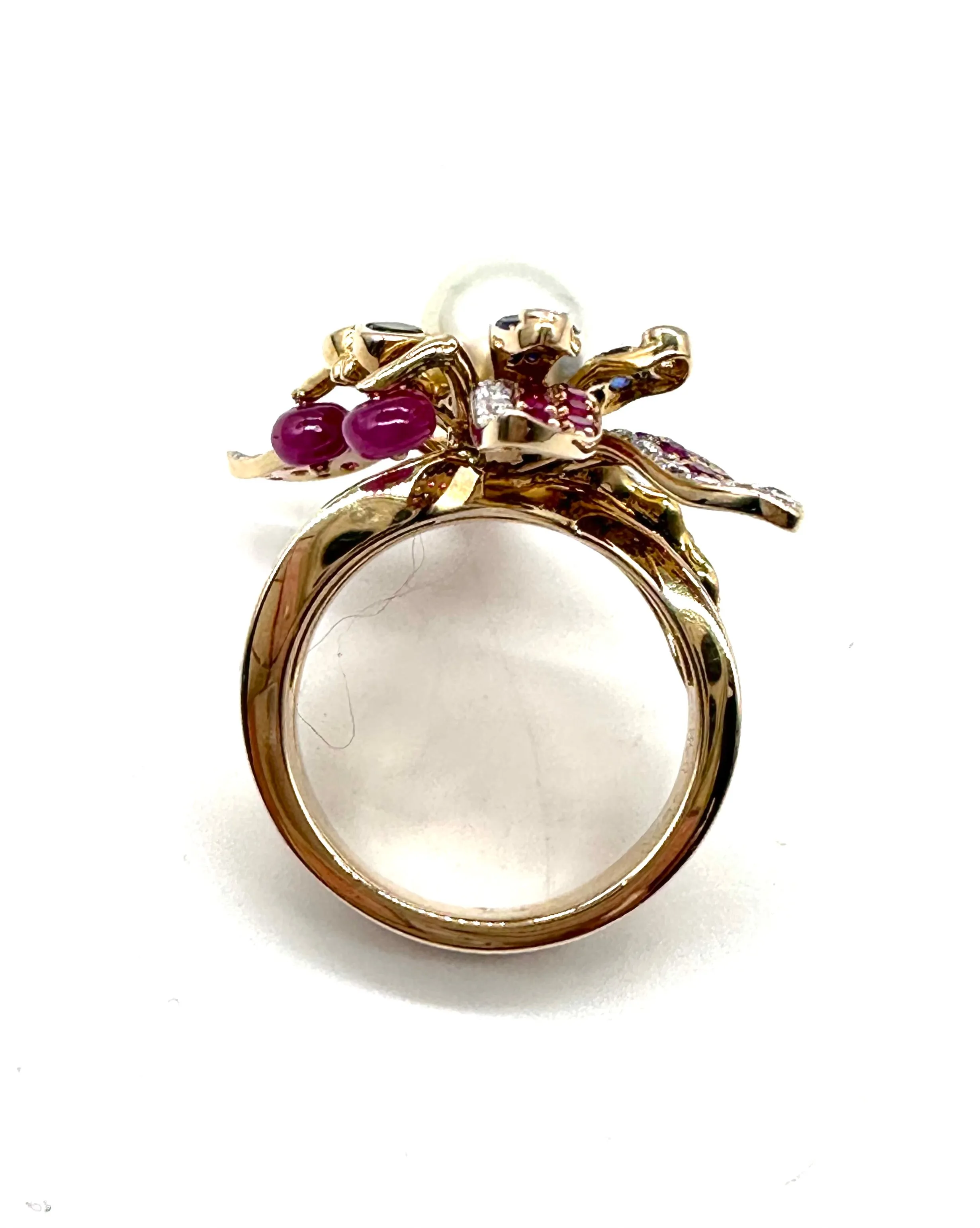 Dragonfly ring with diamonds and precious stones