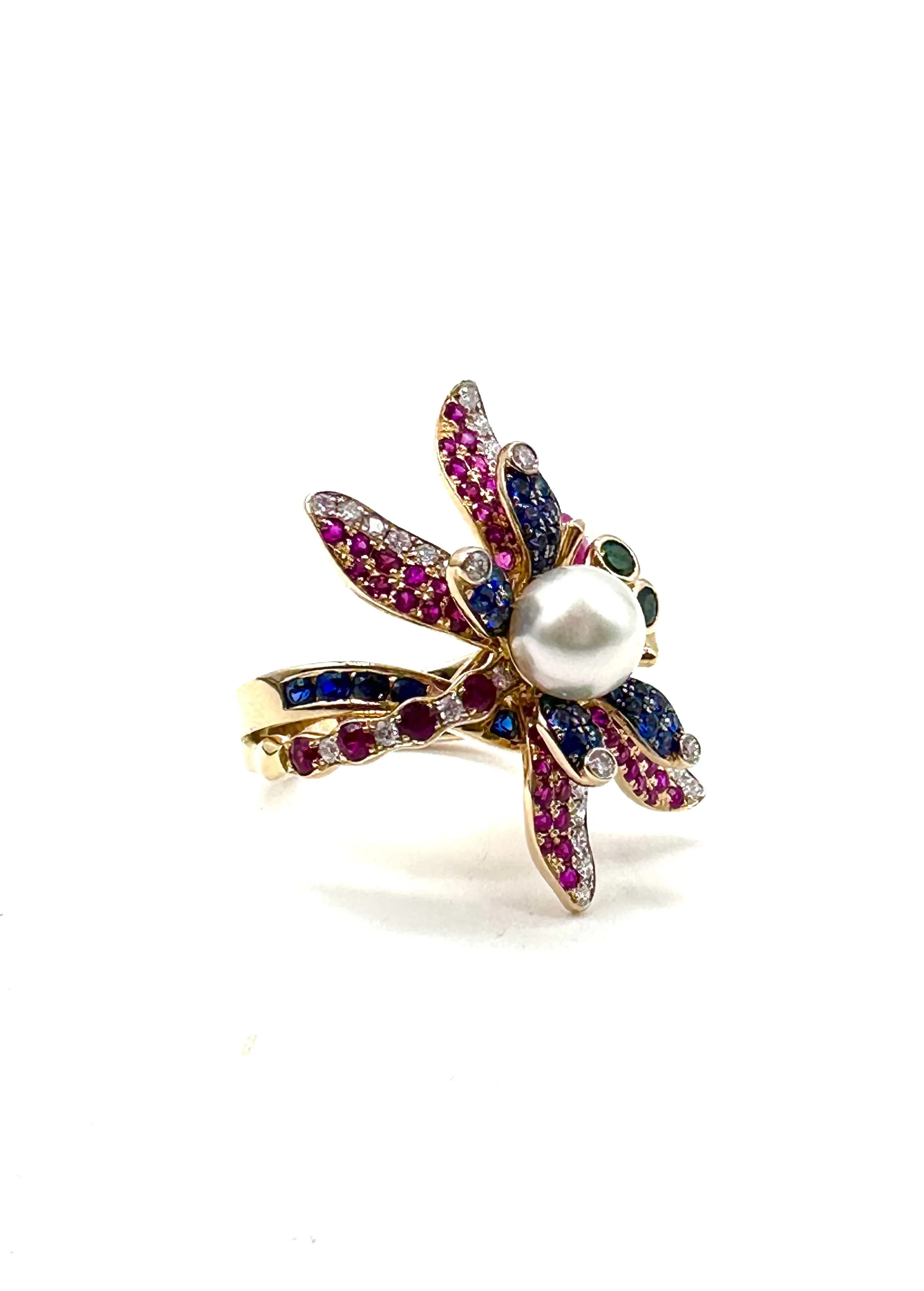 Dragonfly ring with diamonds and precious stones