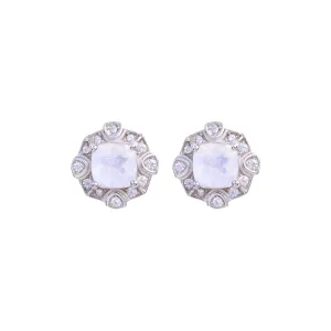 Earrings - Moonstone & White Topaz Halo