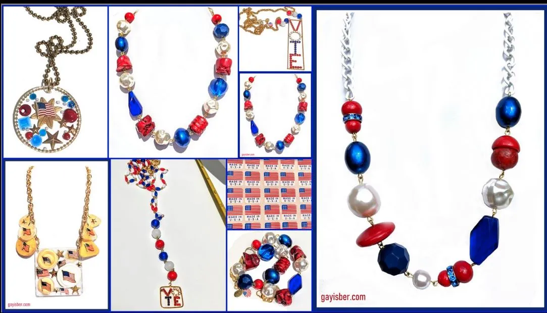 Election Collection 1-Strand of Red White Blue Vintage New Beads Handlinked Pearls 20 inches Necklace Gay Isber