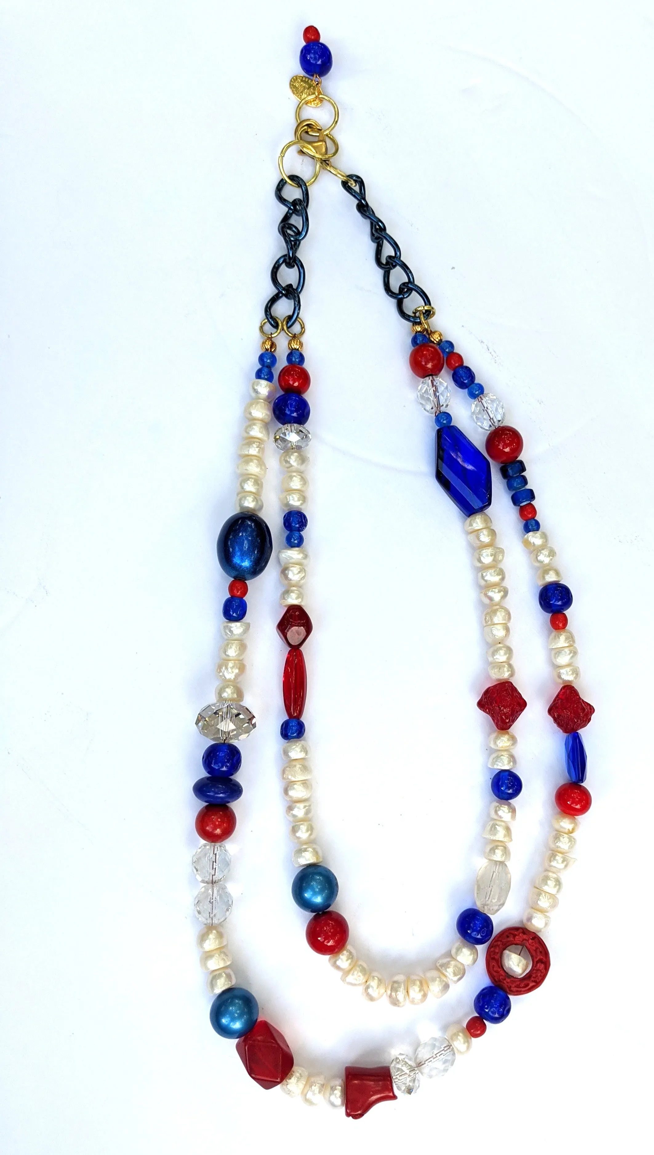 Election Collection Pearls 2 strands Red White Blue Statement Necklace 24 inches Gay Isber