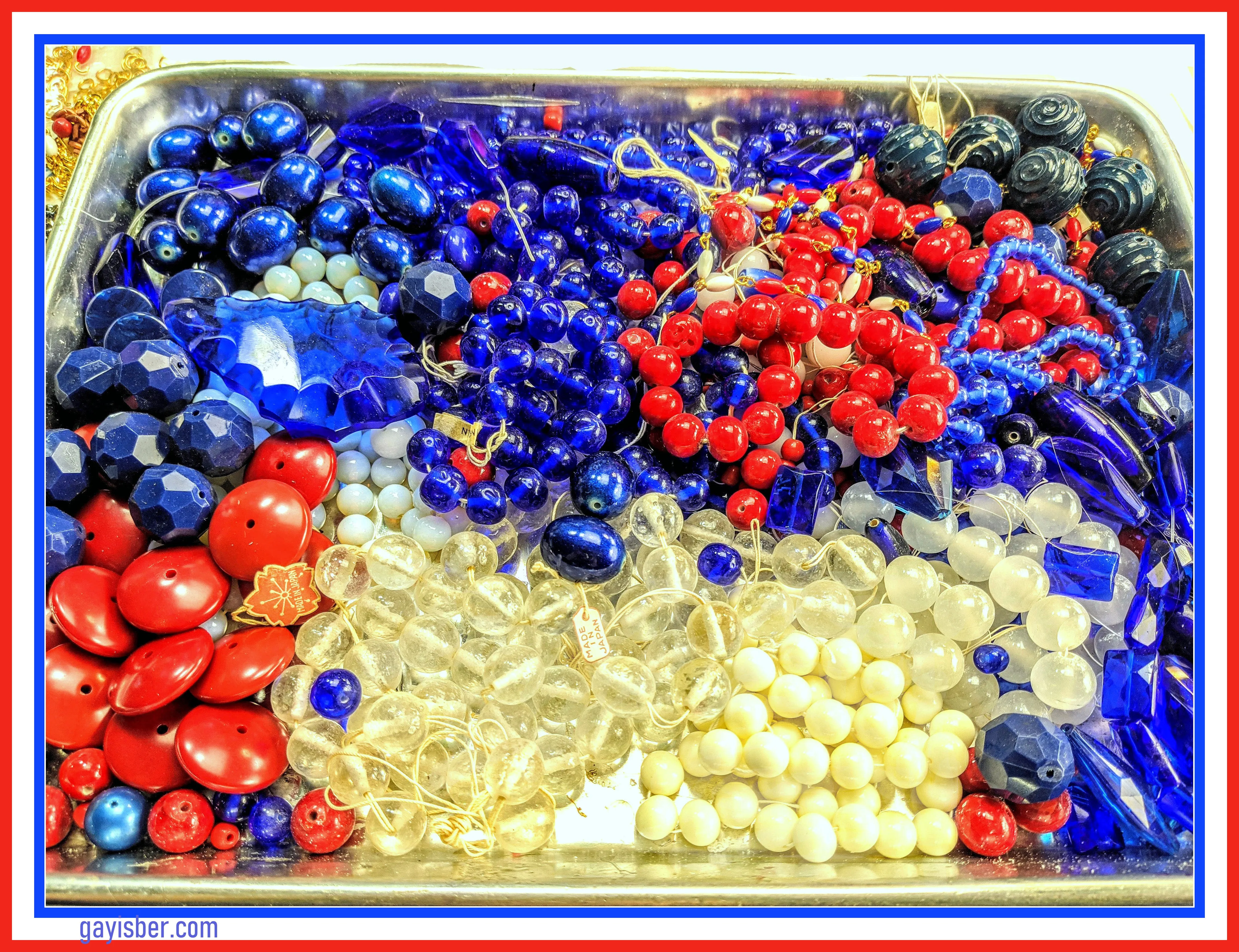 Election Collection Pearls 2 strands Red White Blue Statement Necklace 24 inches Gay Isber