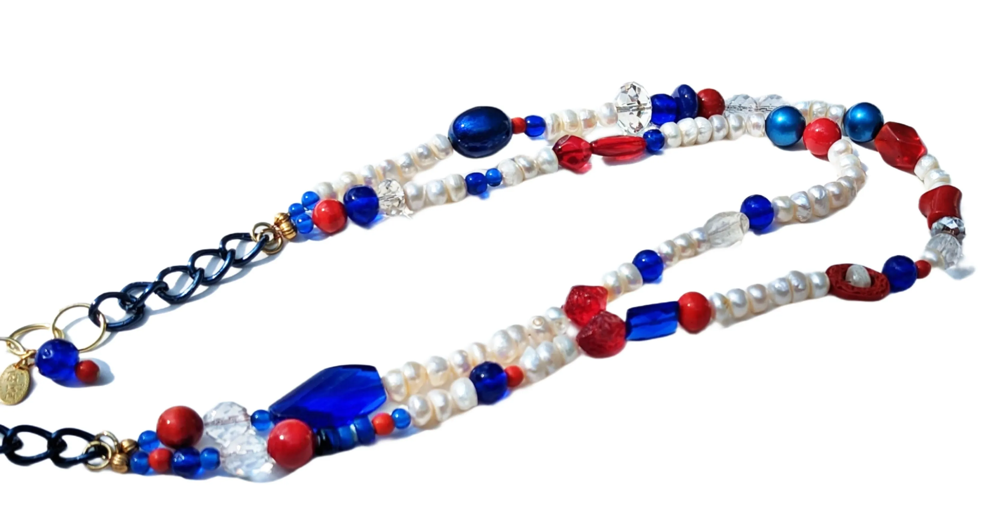 Election Collection Pearls 2 strands Red White Blue Statement Necklace 24 inches Gay Isber