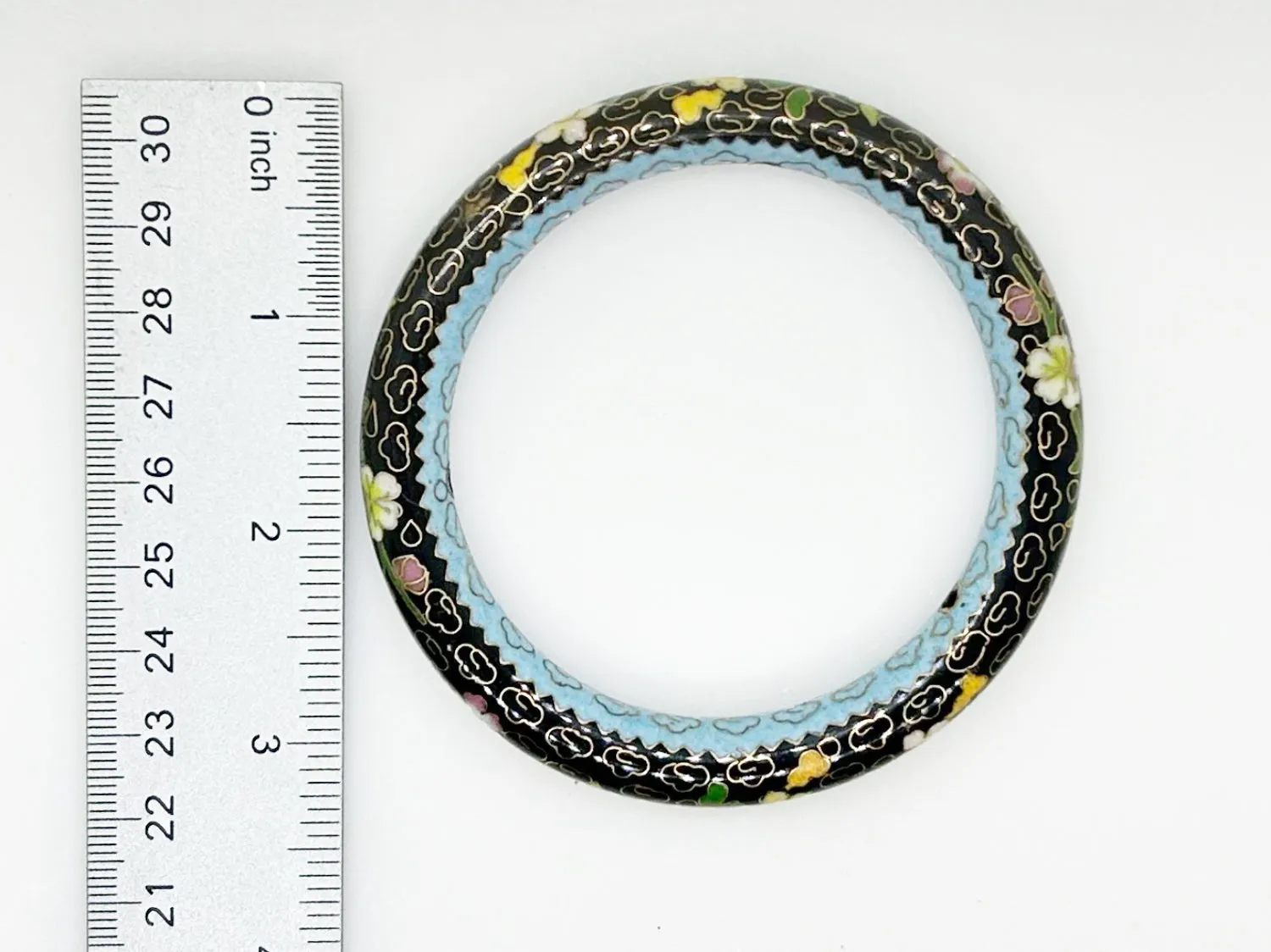 Elegant Black and Blue Floral Cloisonne Bangle Bracelet