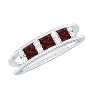 Elegant Garnet and Diamond Band Ring