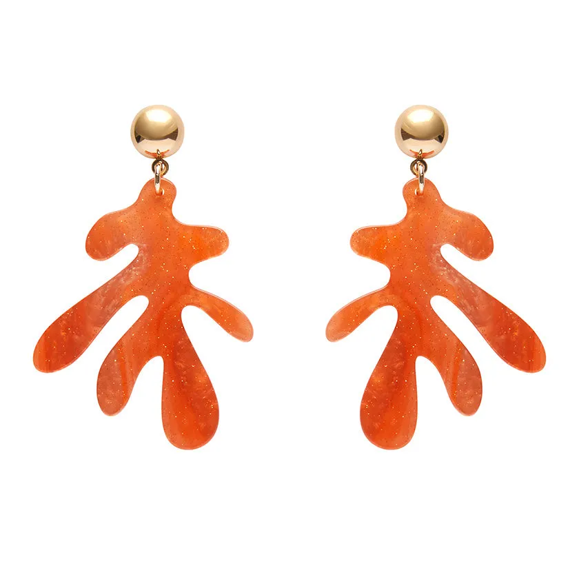 Erstwilder - Coral Ripple Glitter Drop Earrings - Orange