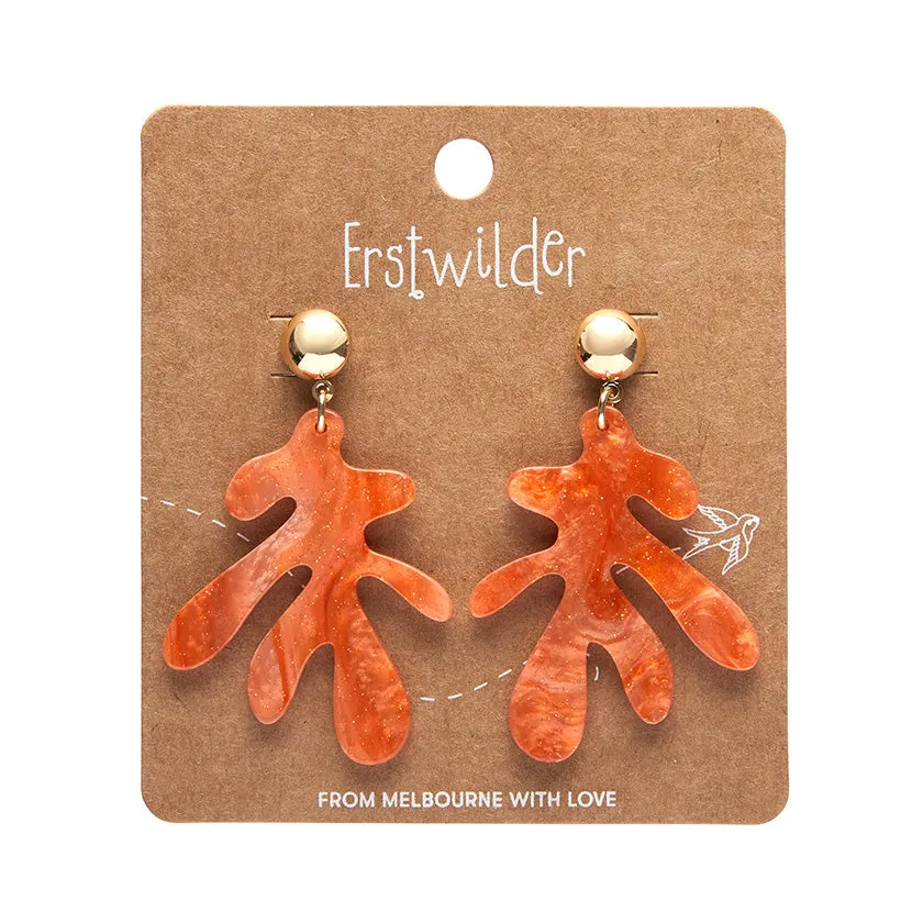 Erstwilder - Coral Ripple Glitter Drop Earrings - Orange