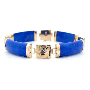 Estate 14K Yellow Gold Bird Motif Lapis Lazuli Bracelet