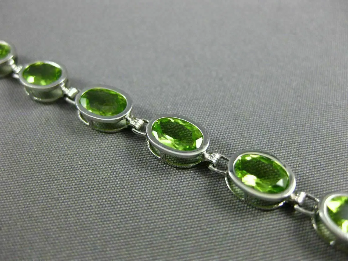 ESTATE WIDE 11.0CT AAA PERIDOT 14K WHITE GOLD CLASSIC OVAL BEZEL TENNIS BRACELET