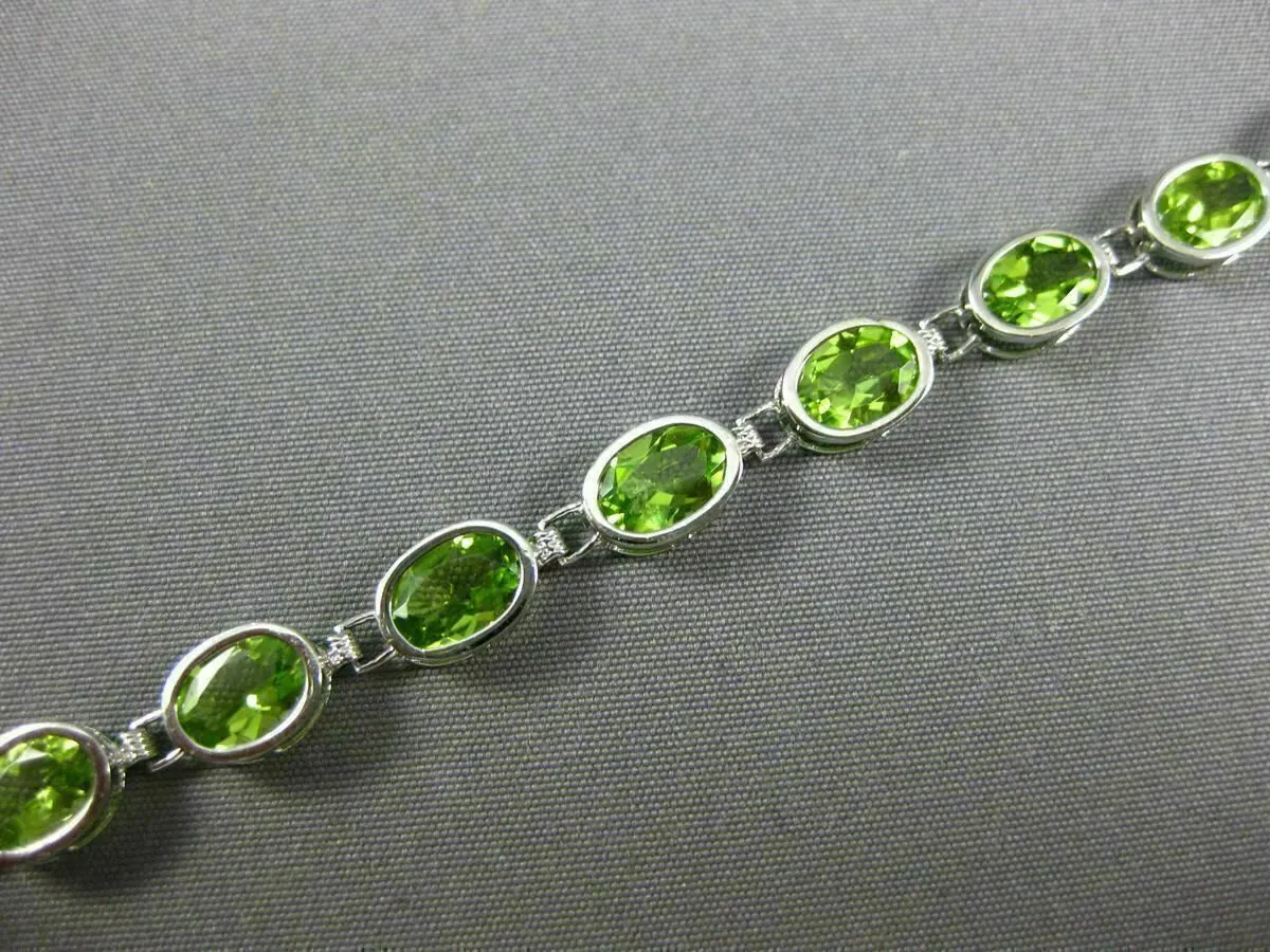 ESTATE WIDE 11.0CT AAA PERIDOT 14K WHITE GOLD CLASSIC OVAL BEZEL TENNIS BRACELET