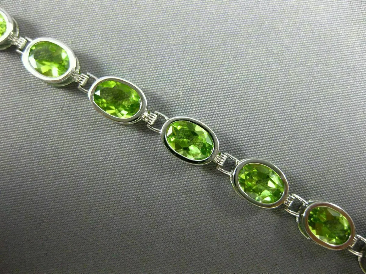 ESTATE WIDE 11.0CT AAA PERIDOT 14K WHITE GOLD CLASSIC OVAL BEZEL TENNIS BRACELET