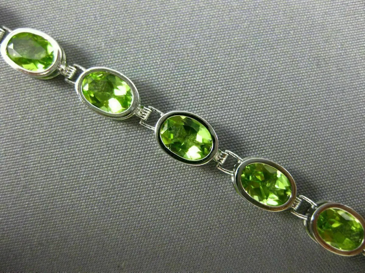 ESTATE WIDE 11.0CT AAA PERIDOT 14K WHITE GOLD CLASSIC OVAL BEZEL TENNIS BRACELET