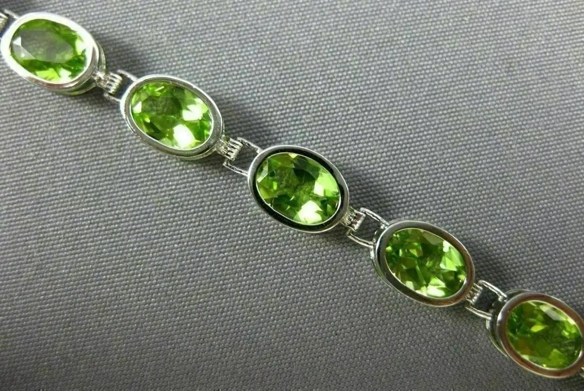 ESTATE WIDE 11.0CT AAA PERIDOT 14K WHITE GOLD CLASSIC OVAL BEZEL TENNIS BRACELET