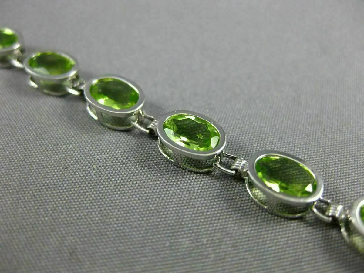 ESTATE WIDE 11.0CT AAA PERIDOT 14K WHITE GOLD CLASSIC OVAL BEZEL TENNIS BRACELET