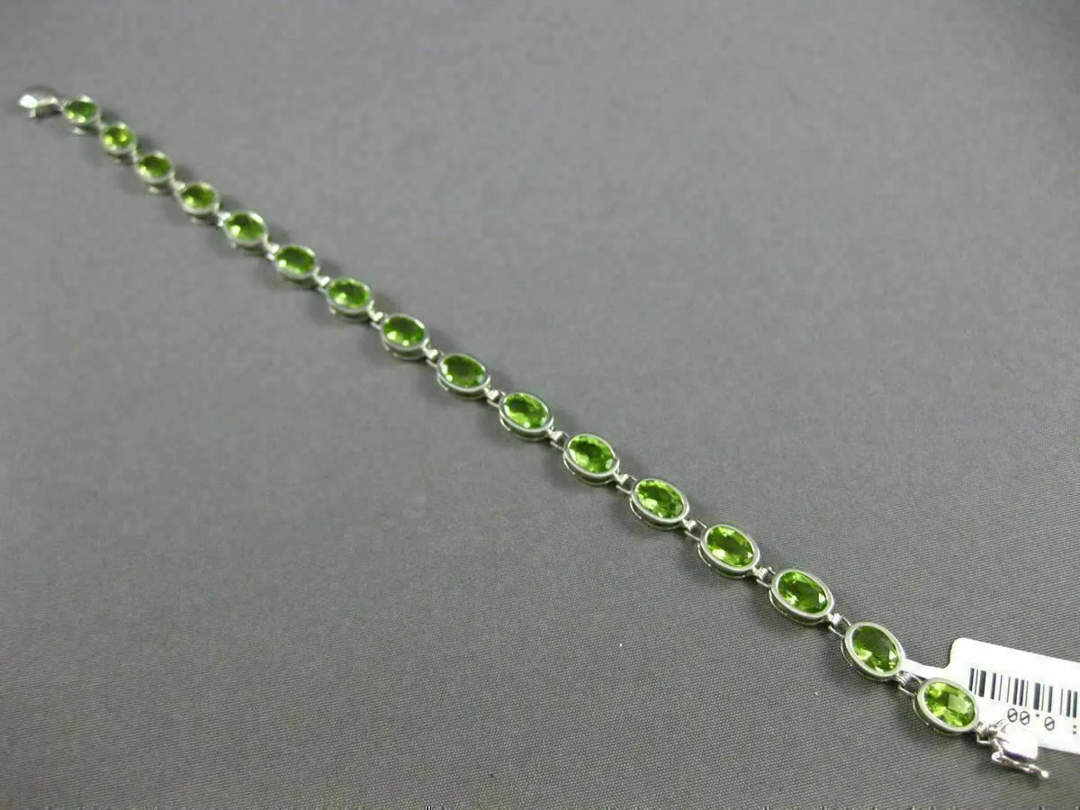 ESTATE WIDE 11.0CT AAA PERIDOT 14K WHITE GOLD CLASSIC OVAL BEZEL TENNIS BRACELET