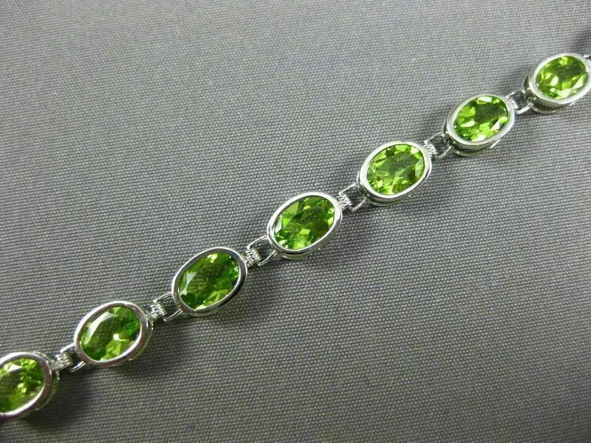 ESTATE WIDE 11.0CT AAA PERIDOT 14K WHITE GOLD CLASSIC OVAL BEZEL TENNIS BRACELET