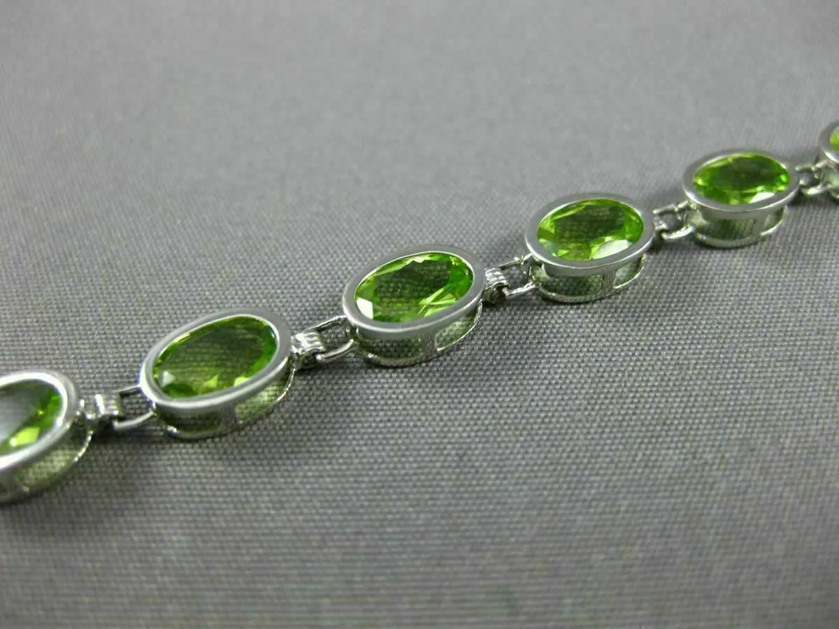 ESTATE WIDE 11.0CT AAA PERIDOT 14K WHITE GOLD CLASSIC OVAL BEZEL TENNIS BRACELET