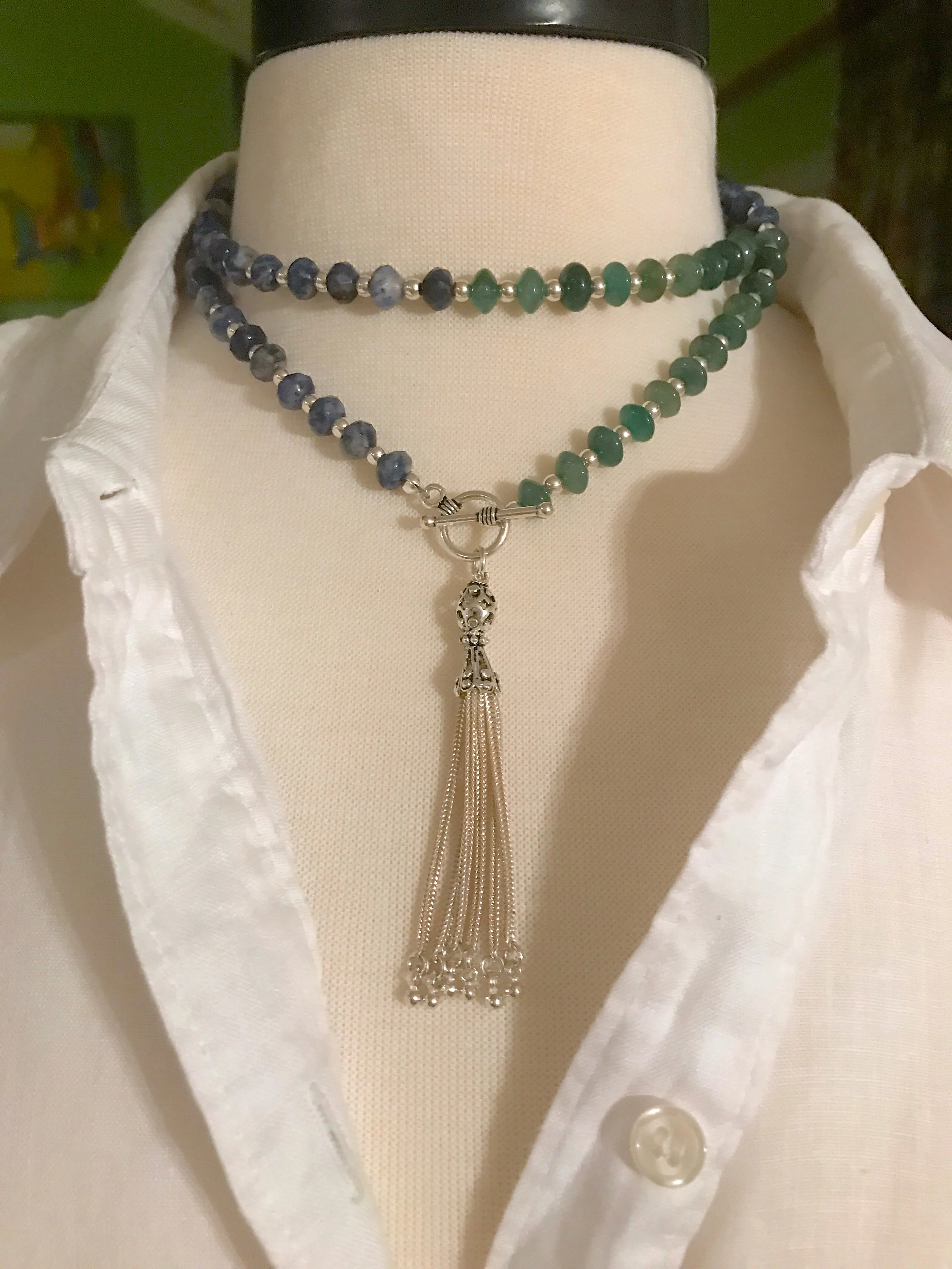 Eternity Sterling Tassel Gemstone Necklace